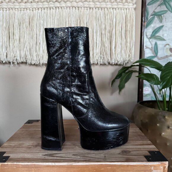 TOPSHOP Black Genuine Leather Goth Rave Electric Platform Boots Size 39/ US 8.5 - Picture 13 of 15